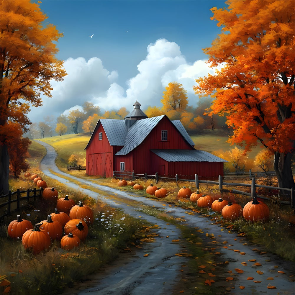 Autumn Forest Village House Pumpkin Trail Backdrop UK RR9-26