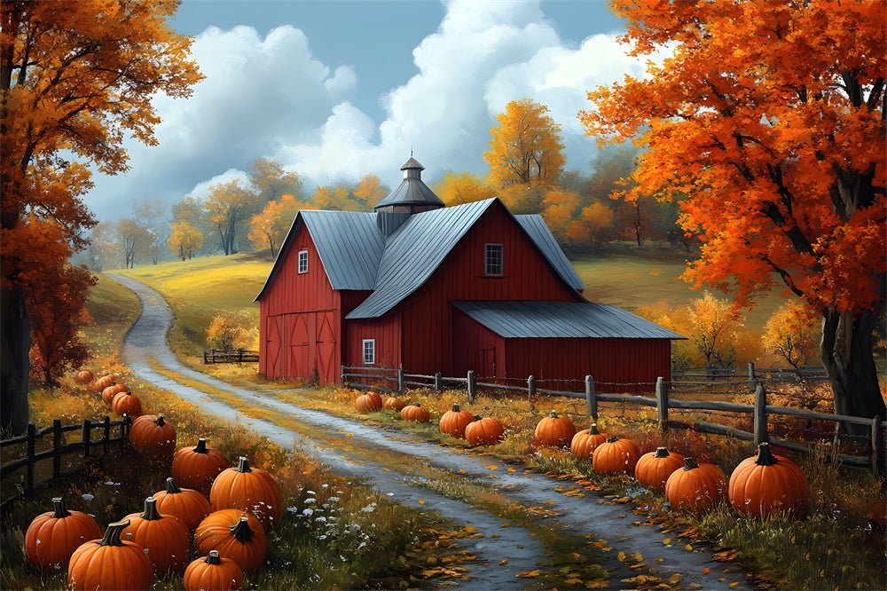 Autumn Forest Village House Pumpkin Trail Backdrop UK RR9-26