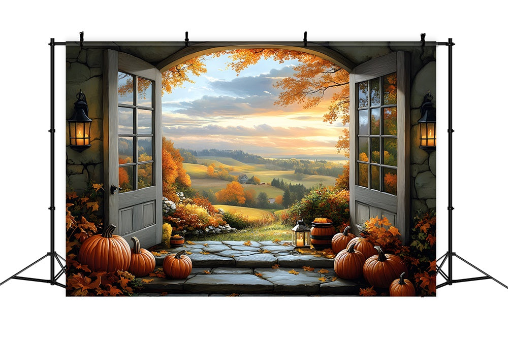 Autumn Mountain Window View Photography Backdrop UK RR9-30