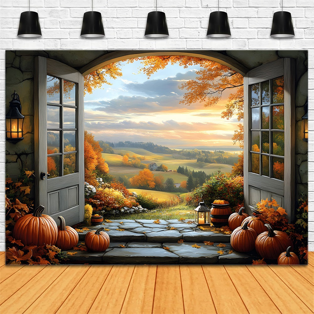 Autumn Mountain Window View Photography Backdrop UK RR9-30