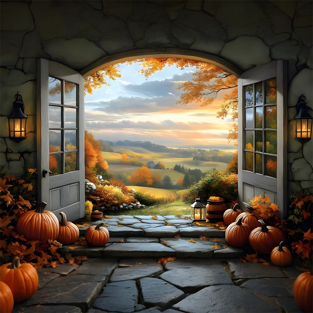 Autumn Mountain Window View Photography Backdrop UK RR9-30