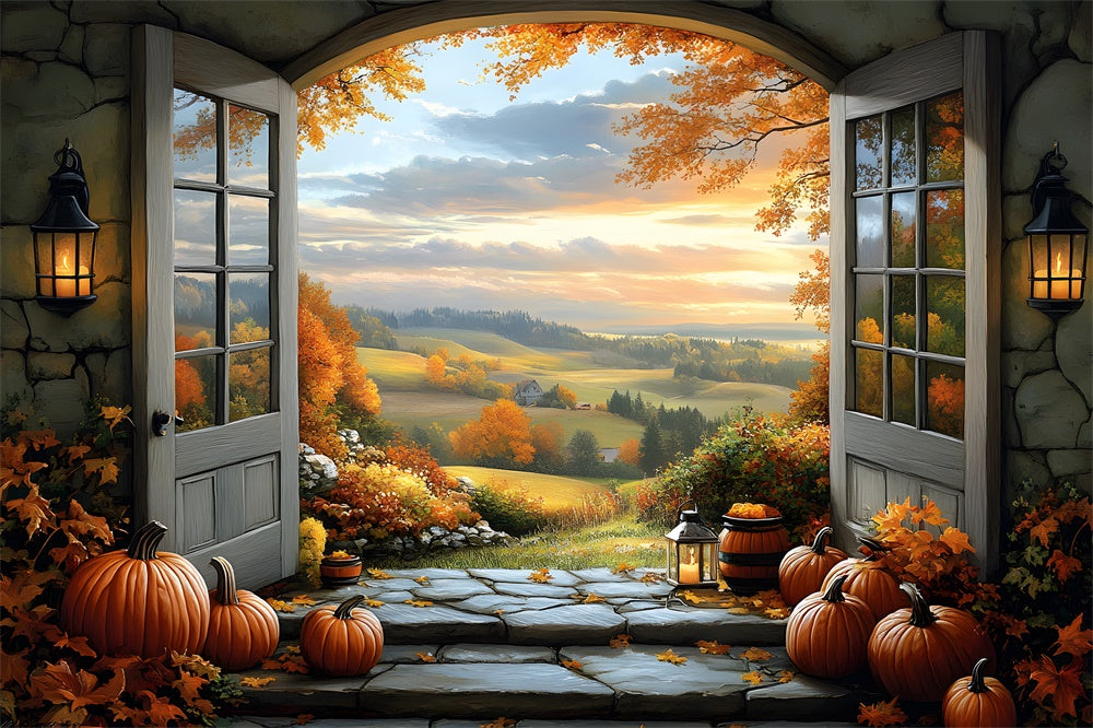 Autumn Mountain Window View Photography Backdrop UK RR9-30