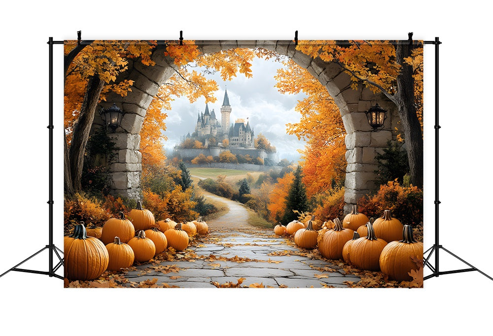 Autumn Leaves Stone Arch Door Castle Backdrop UK RR9-31