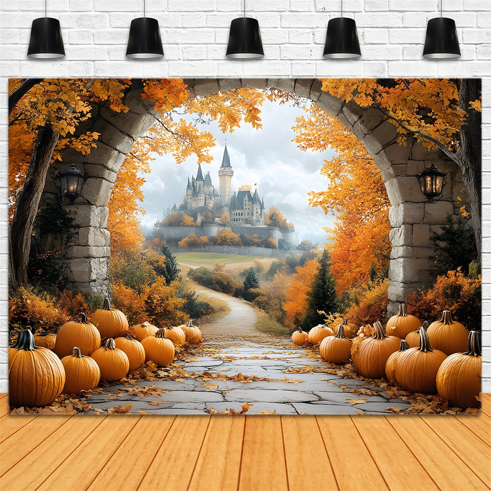 Autumn Leaves Stone Arch Door Castle Backdrop UK RR9-31