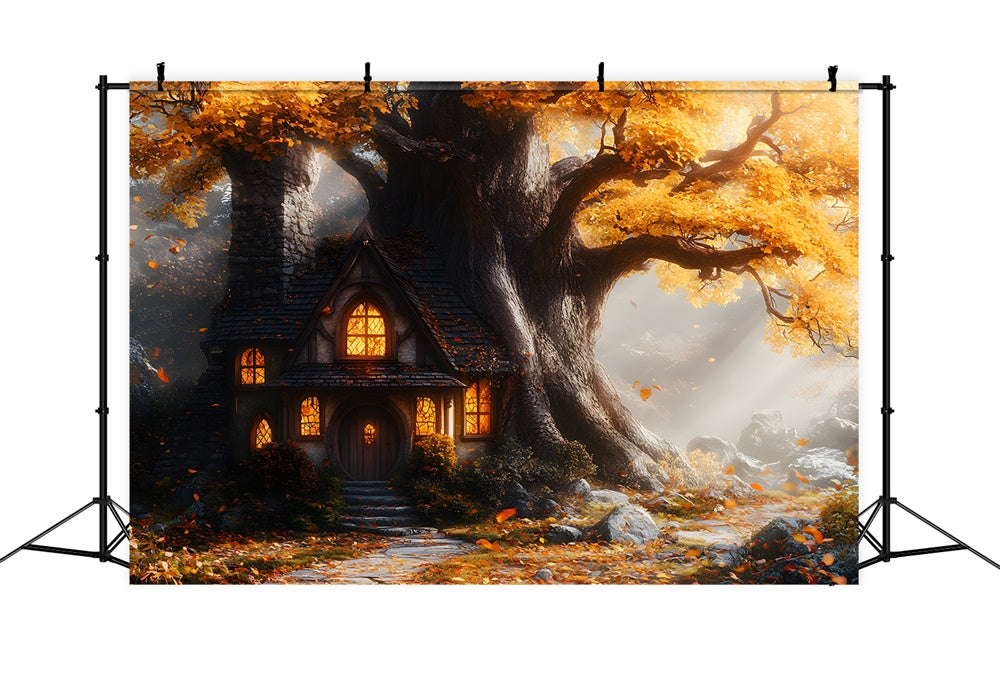 Autumn Maple Tree House Stone Trail Backdrop UK RR9-32