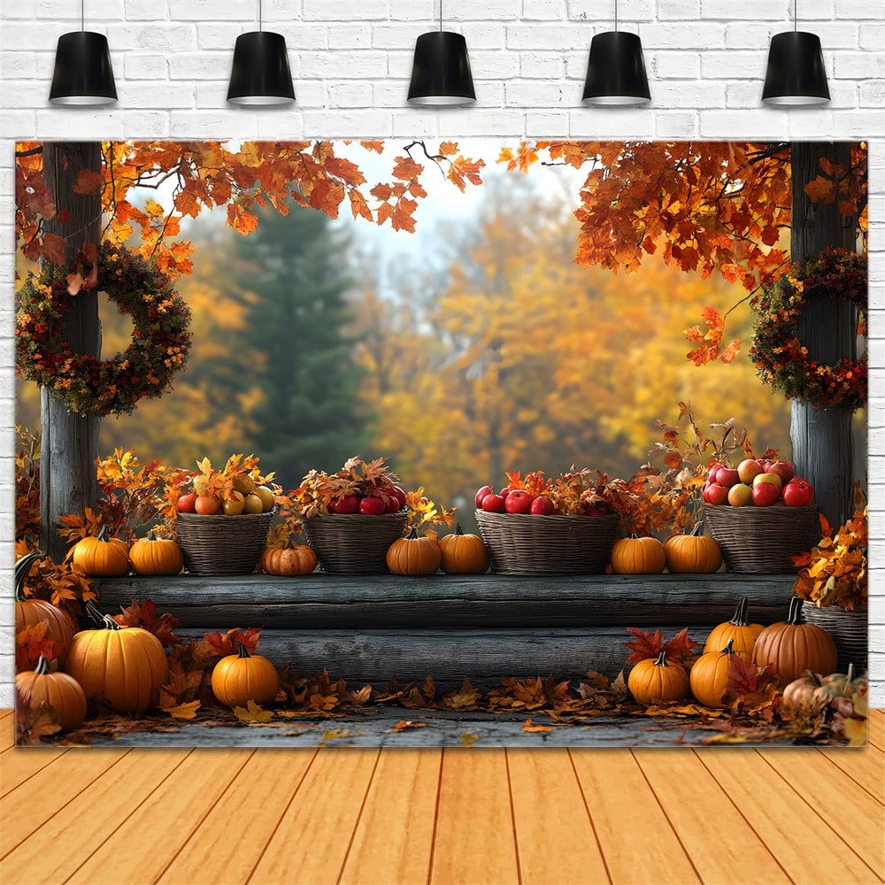 Autumn Pumpkin Fruit Harvest Maple Leaves Backdrop UK RR9-34