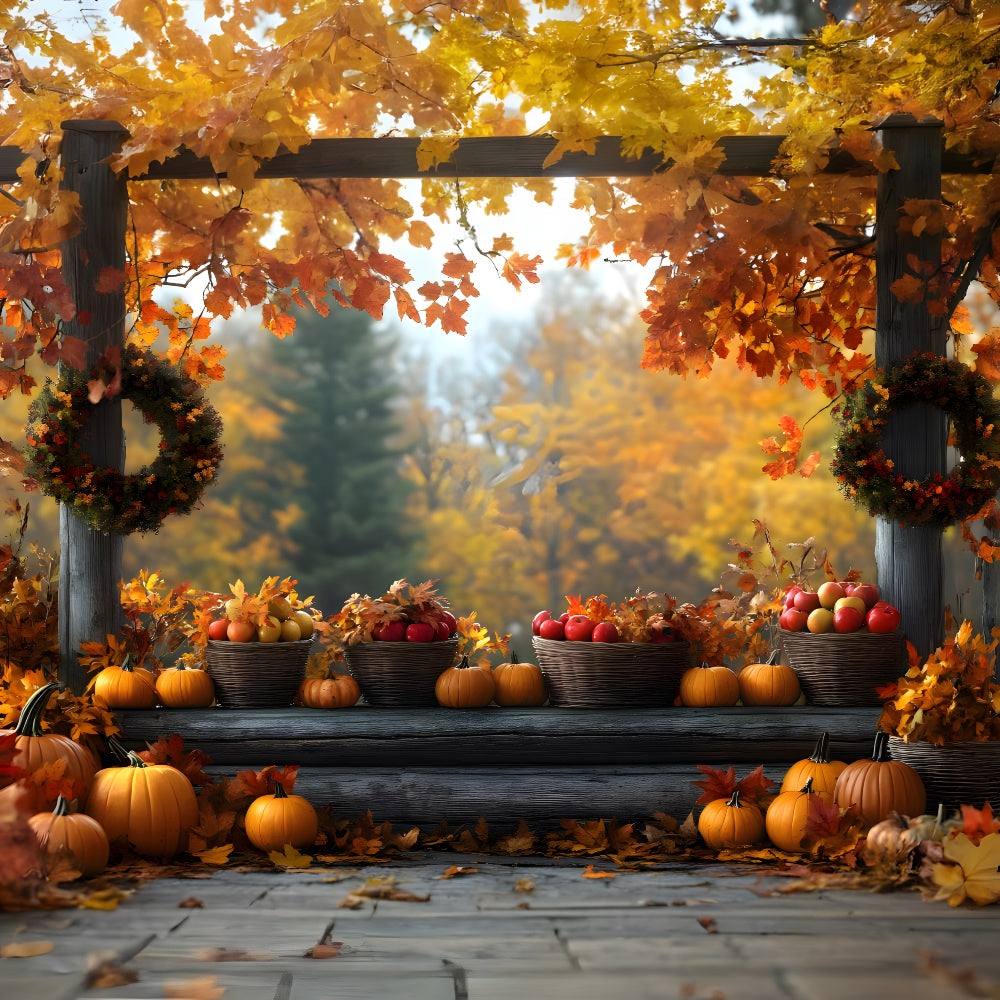 Autumn Pumpkin Fruit Harvest Maple Leaves Backdrop UK RR9-34