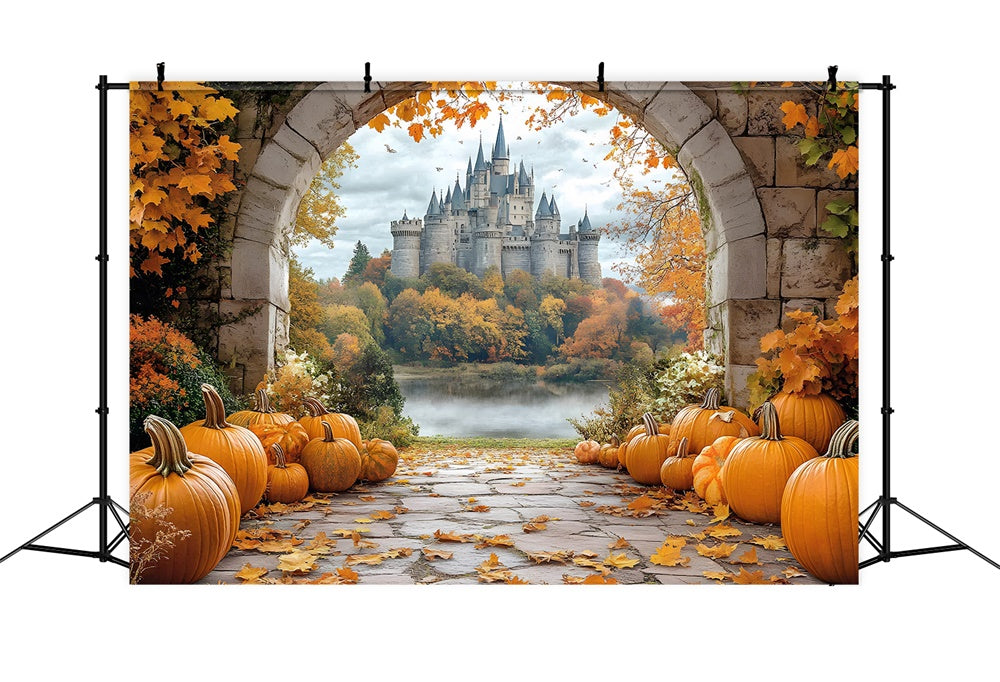 Autumn Pumpkin Trail Stone Arch Door View Backdrop UK RR9-35