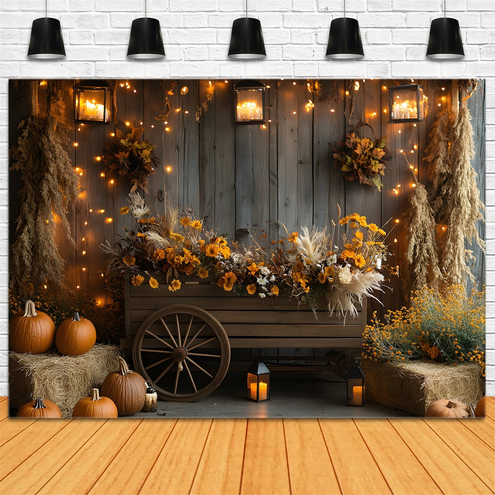 Autumn Harvest Barn Flowers Wood Cart Backdrop UK RR9-36