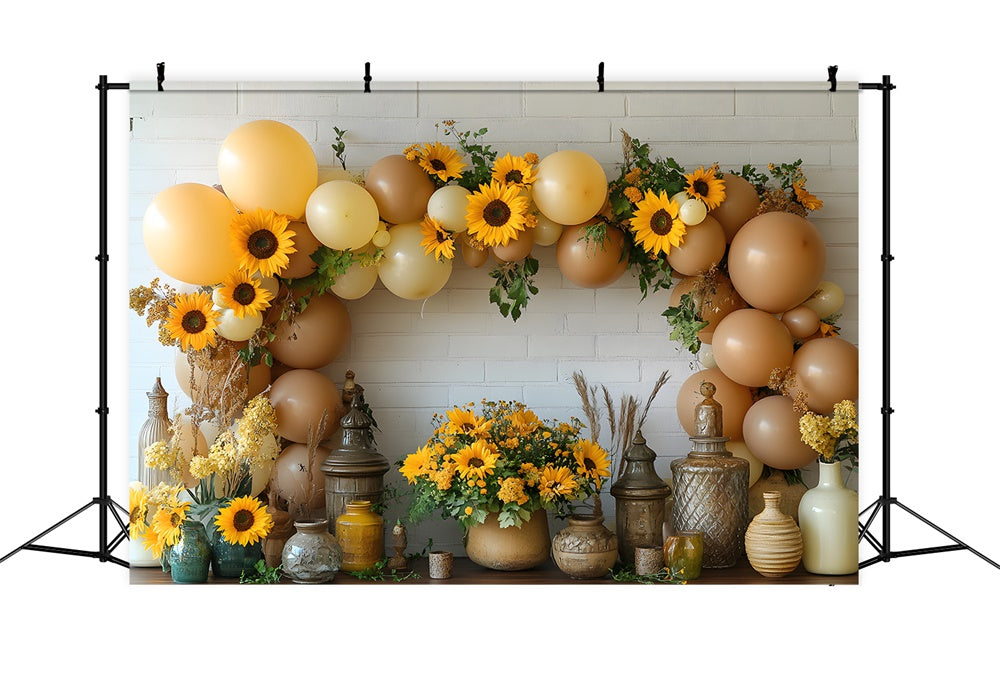 Balloons Sunflowers Decorated Wall Autumn Backdrop UK RR9-37