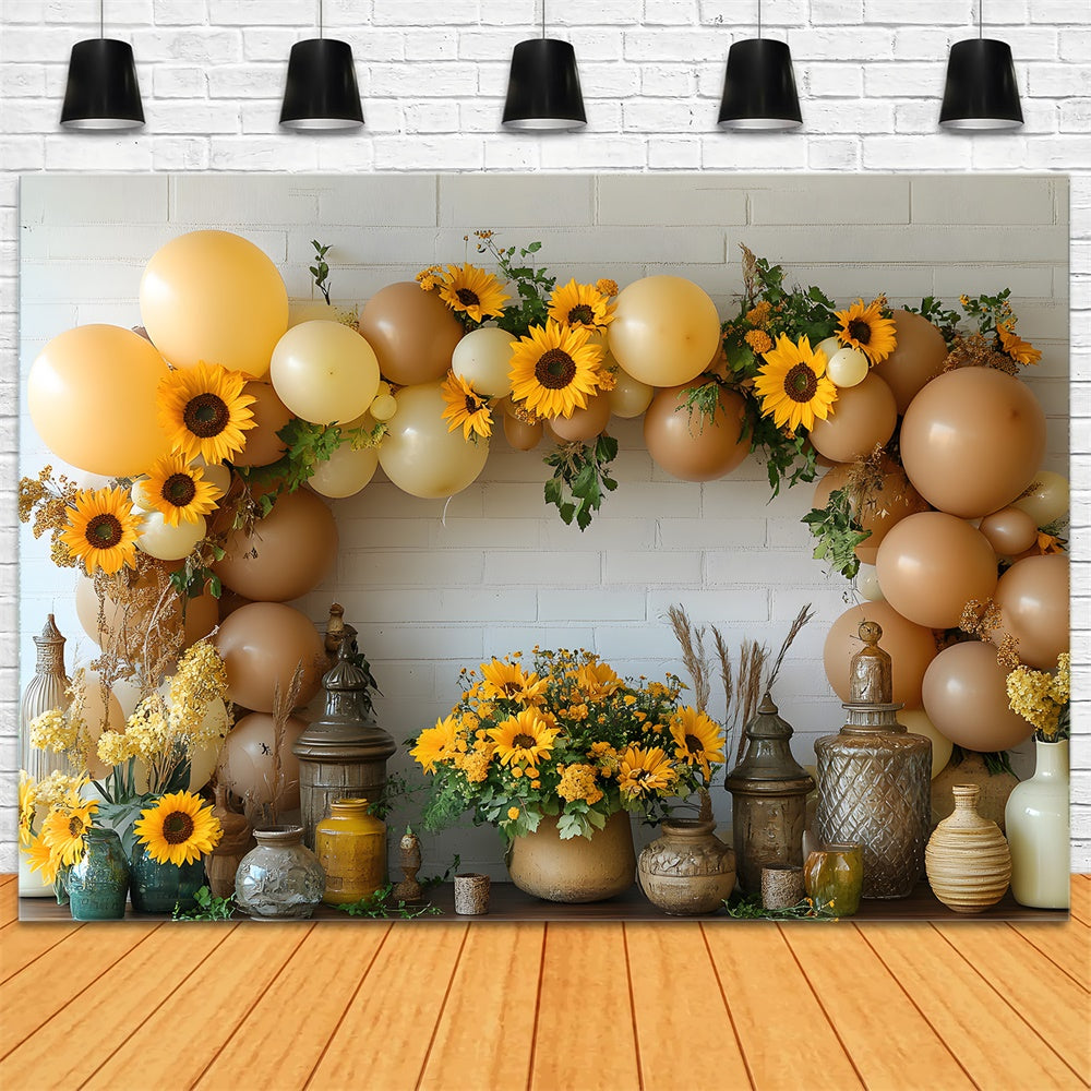 Balloons Sunflowers Decorated Wall Autumn Backdrop UK RR9-37