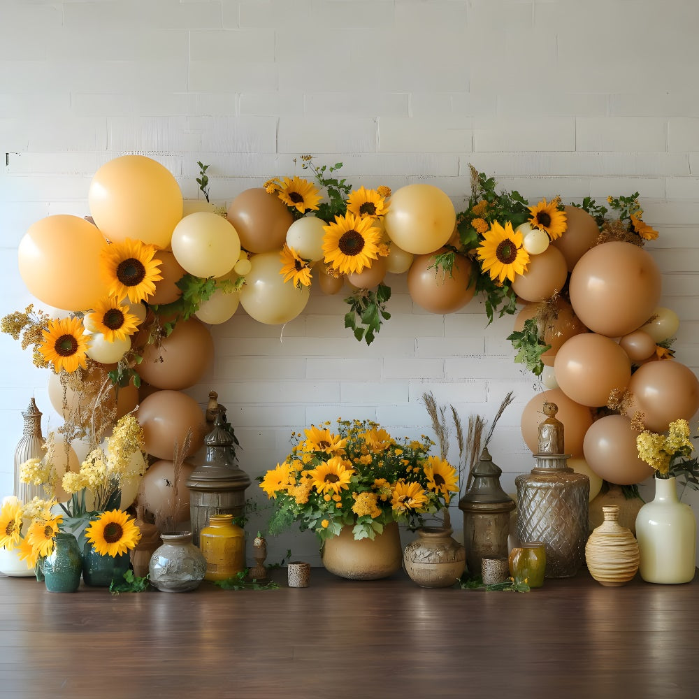 Balloons Sunflowers Decorated Wall Autumn Backdrop UK RR9-37