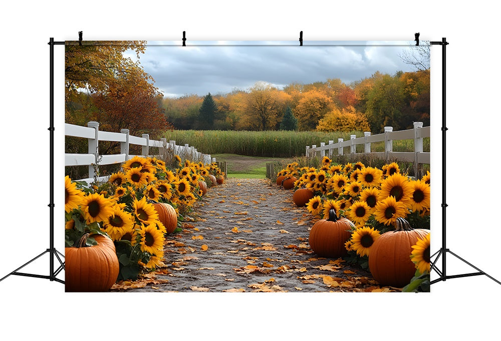 Autumn Sunflower Pumpkin Trail Forest Backdrop UK RR9-38