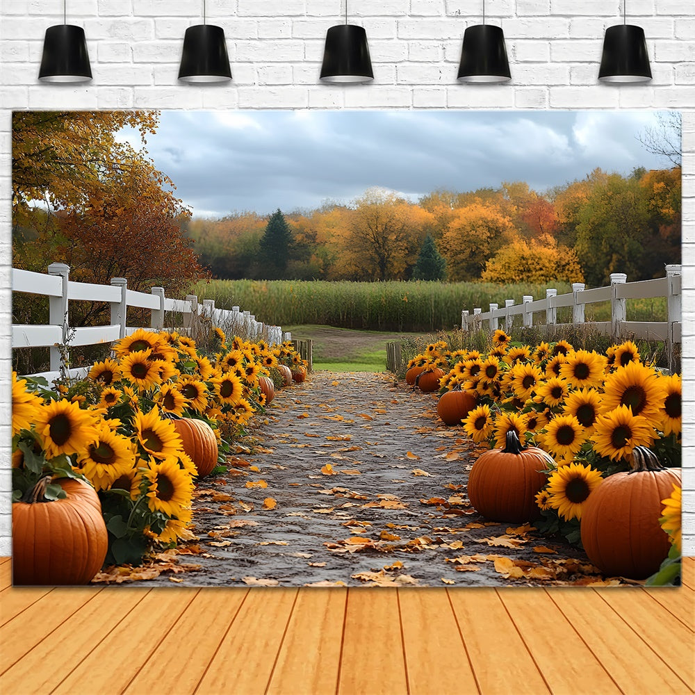 Autumn Sunflower Pumpkin Trail Forest Backdrop UK RR9-38