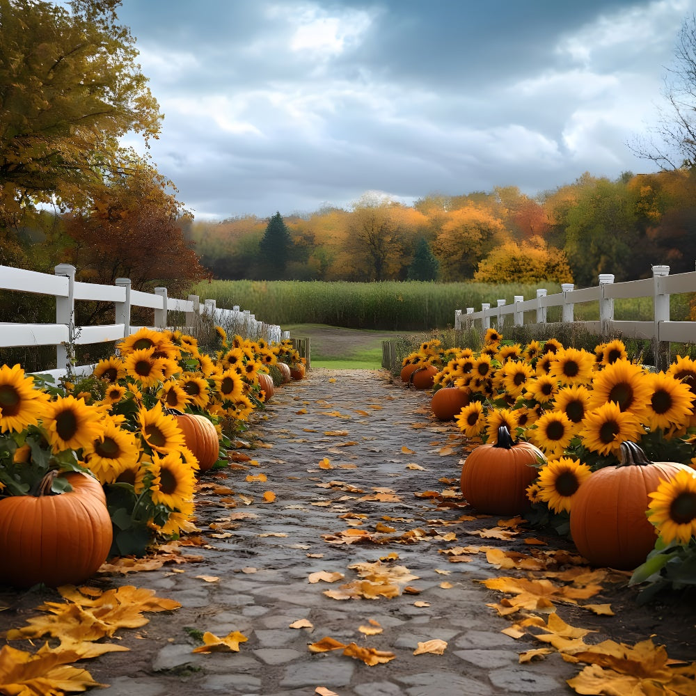 Autumn Sunflower Pumpkin Trail Forest Backdrop UK RR9-38