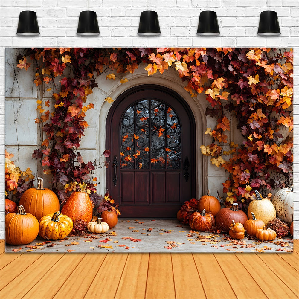 Maple Leaves Door Autumn Pumpkin Backdrop UK RR9-39