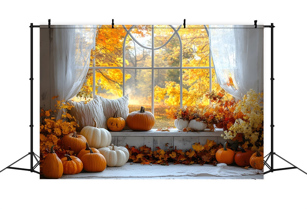 Autumn Pumpkins Window Maple Trees View Backdrop UK RR9-4