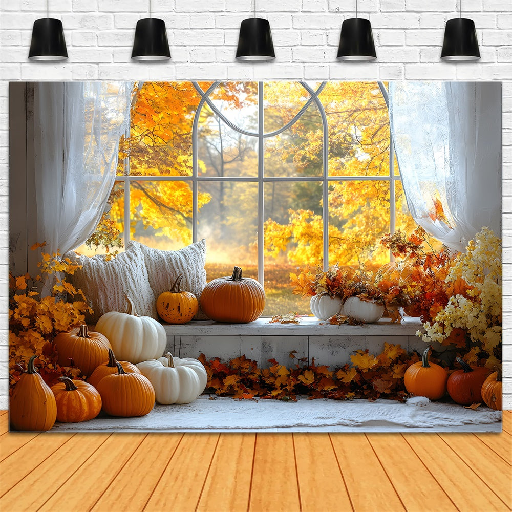 Autumn Pumpkins Window Maple Trees View Backdrop UK RR9-4