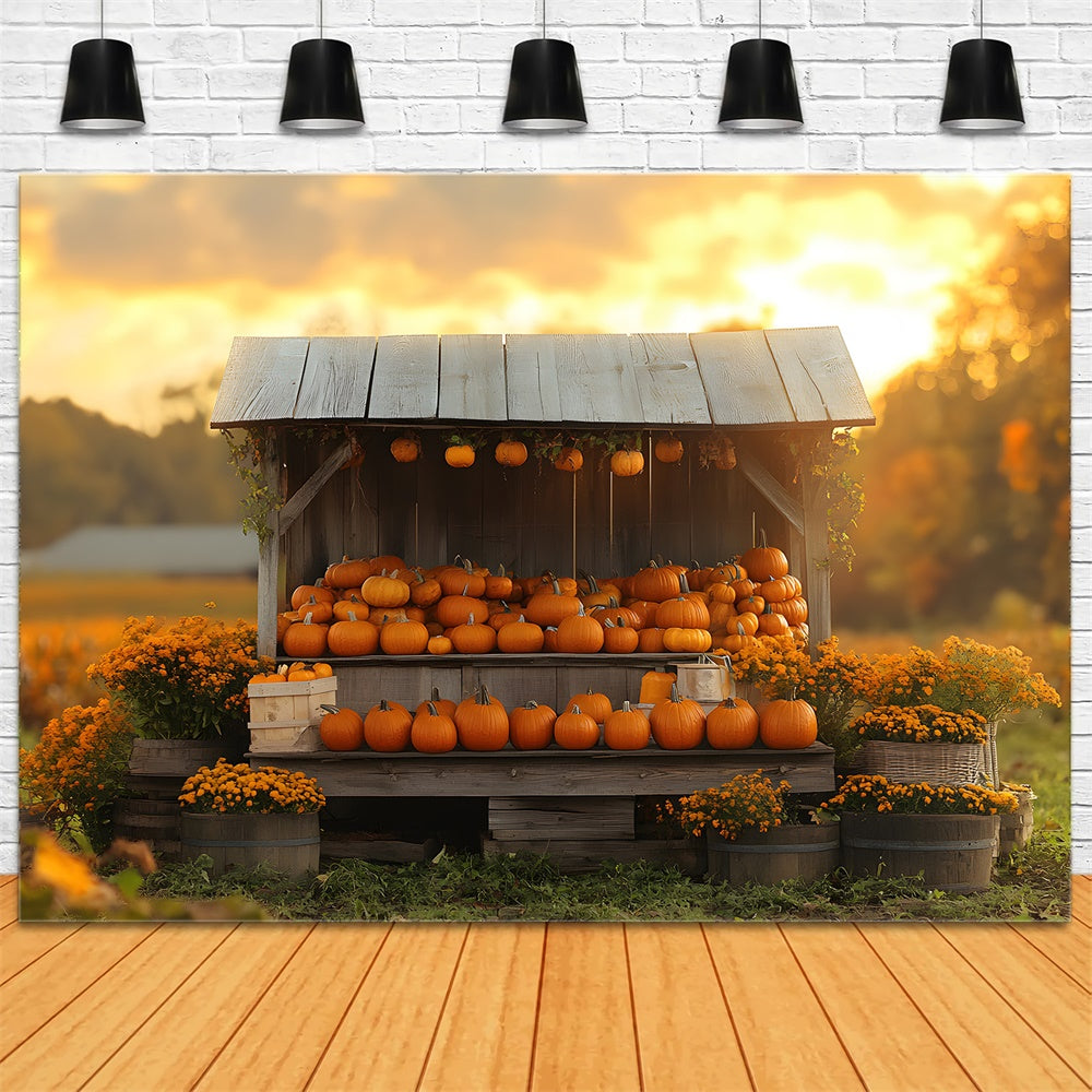 Autumn Sunset Pumpkin Flowers Wood Display Backdrop UK RR9-40