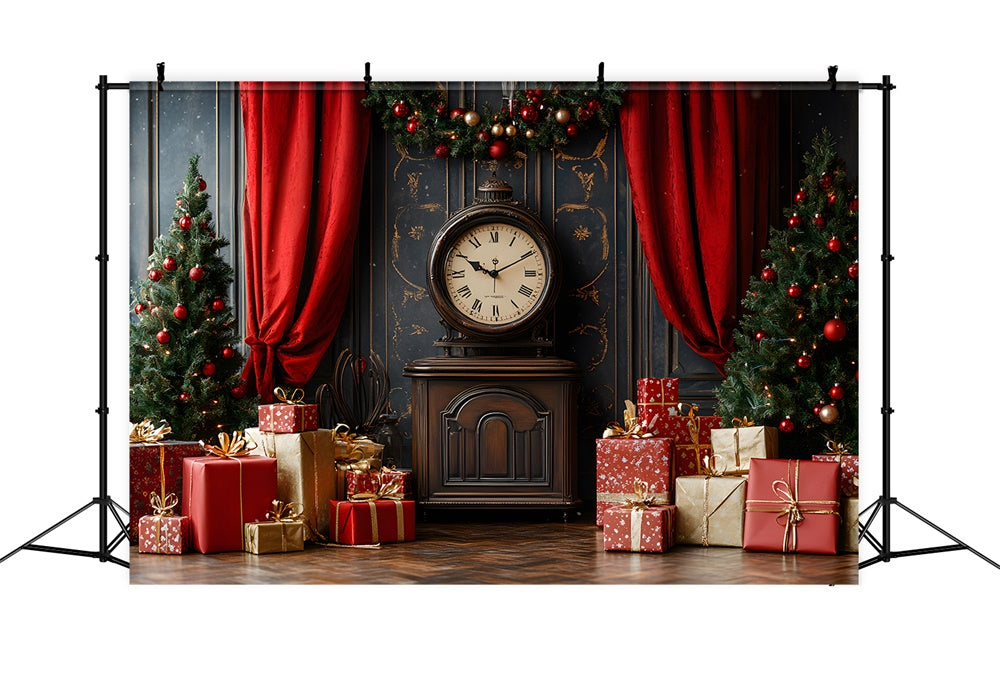 Christmas Retro Wall Clock Gift Boxes Backdrop UK RR9-42