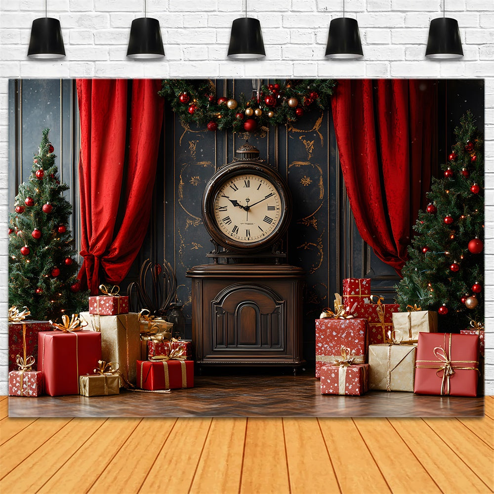 Christmas Retro Wall Clock Gift Boxes Backdrop UK RR9-42