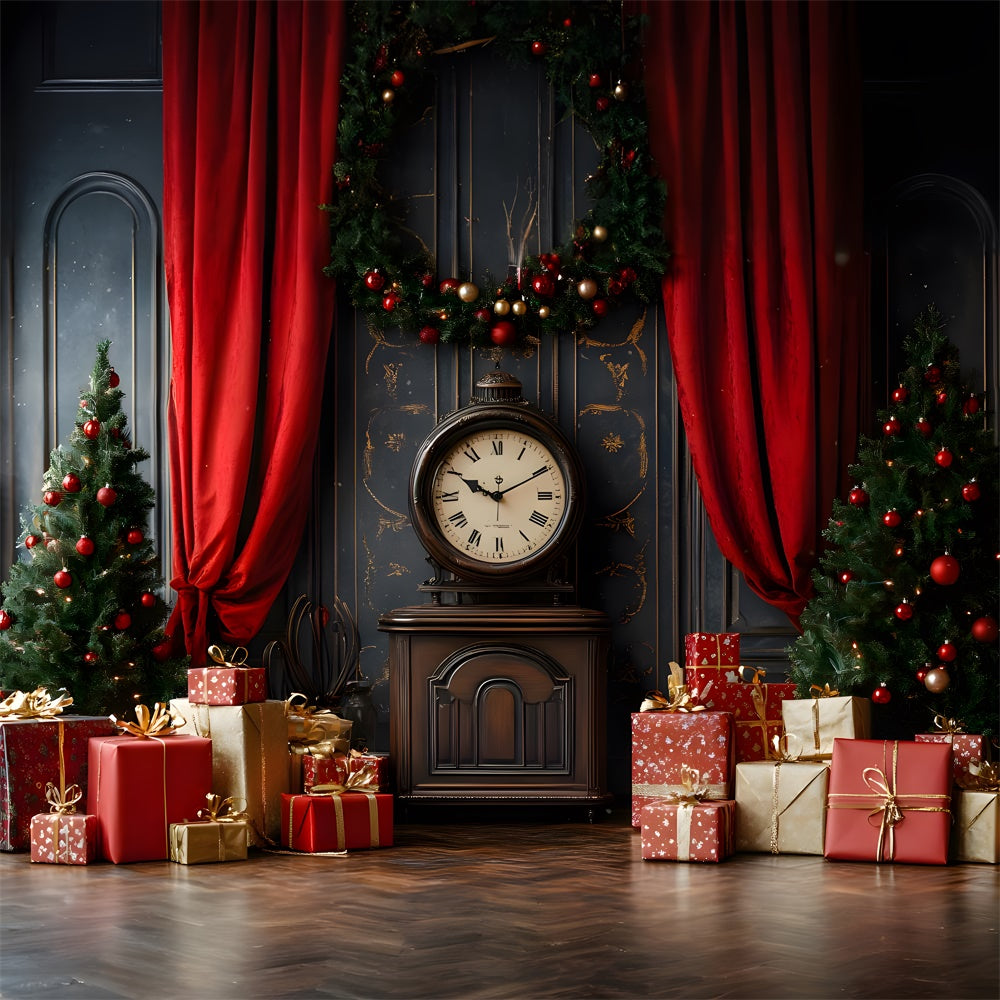 Christmas Retro Wall Clock Gift Boxes Backdrop UK RR9-42