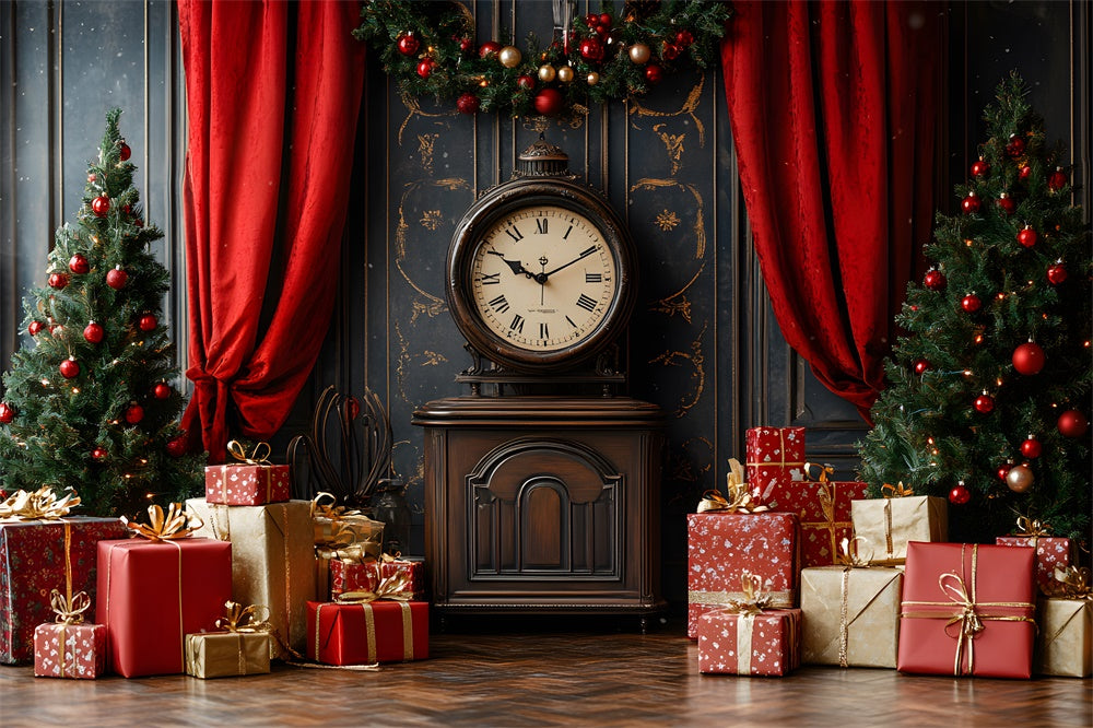 Christmas Retro Wall Clock Gift Boxes Backdrop UK RR9-42