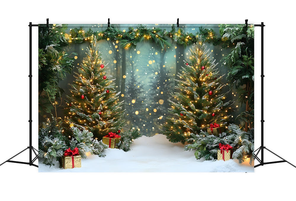 Christmas Snowy Forest Glowing Trees Backdrop UK RR9-46