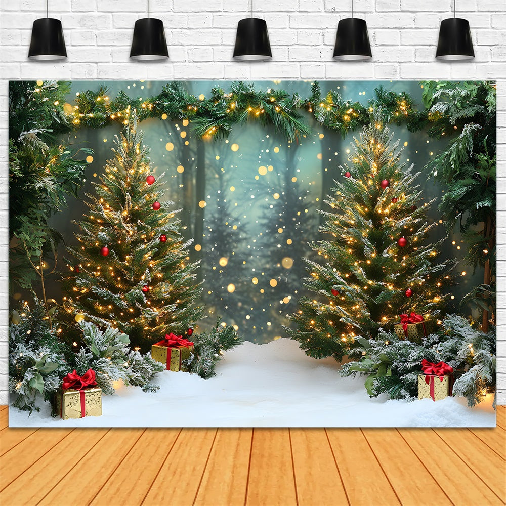 Christmas Snowy Forest Glowing Trees Backdrop UK RR9-46