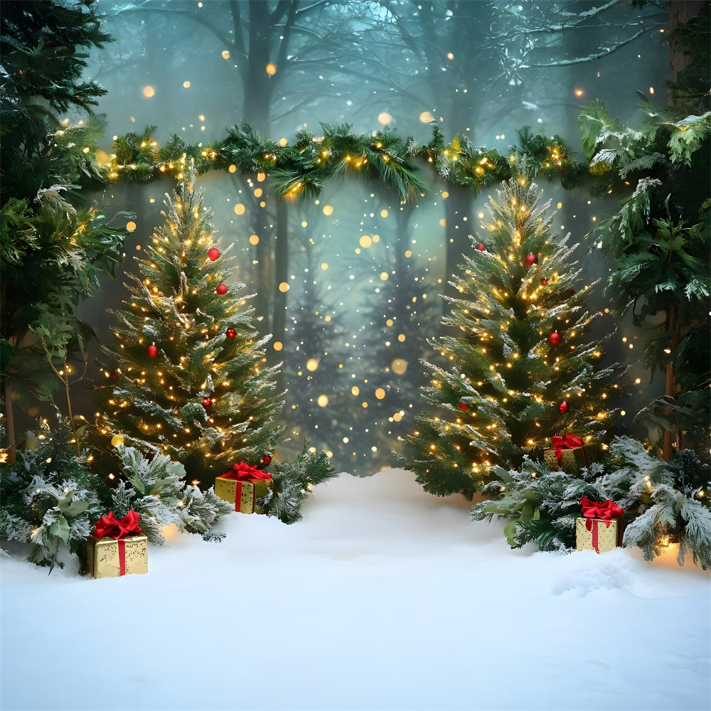 Christmas Snowy Forest Glowing Trees Backdrop UK RR9-46