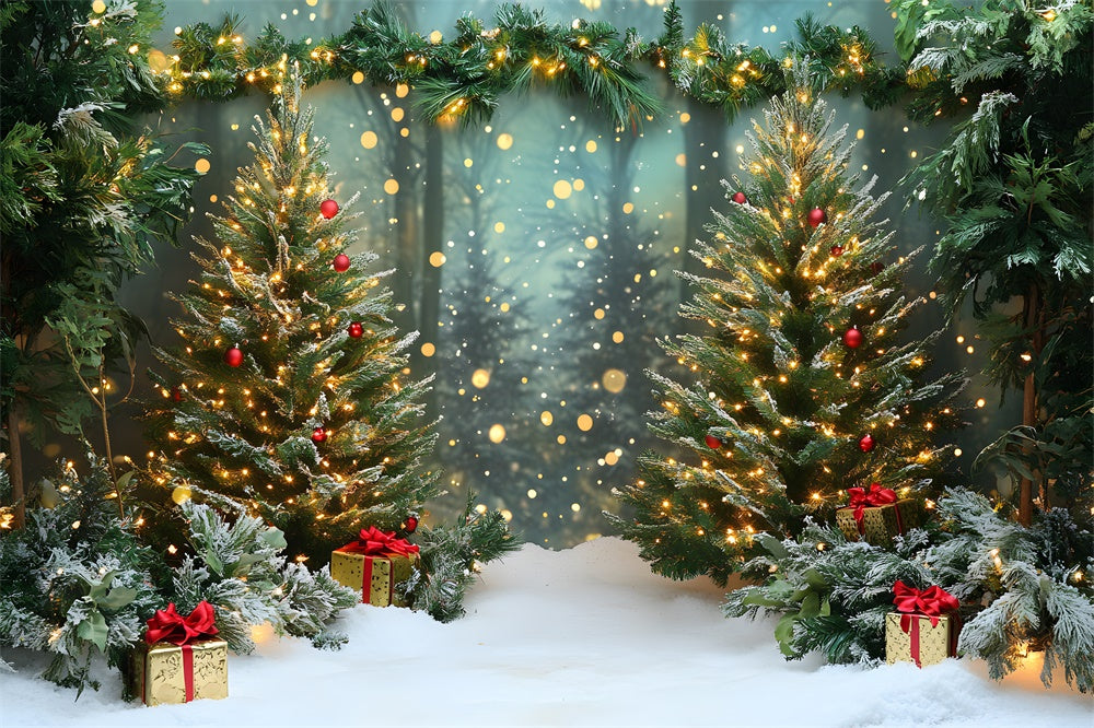 Christmas Snowy Forest Glowing Trees Backdrop UK RR9-46