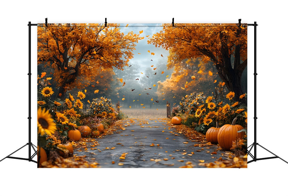 Autumn Maple Forest Sunflower Pumpkin Backdrop UK RR9-5