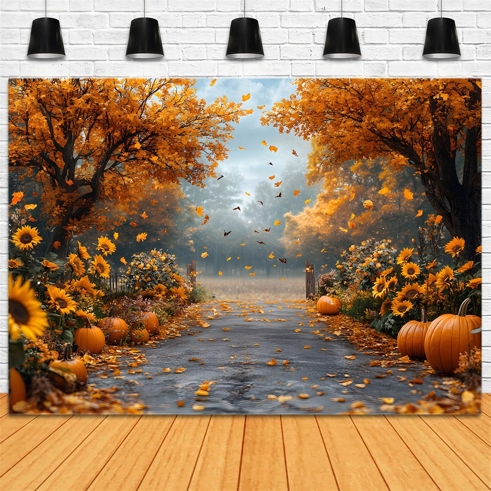 Autumn Maple Forest Sunflower Pumpkin Backdrop UK RR9-5