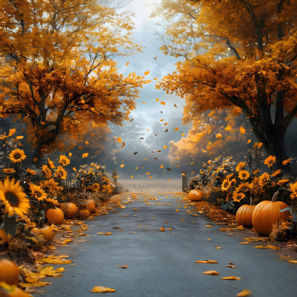 Autumn Maple Forest Sunflower Pumpkin Backdrop UK RR9-5