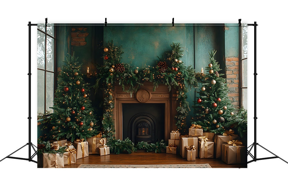 Christmas Fir Trees Wreath Gift Boxes Backdrop UK RR9-54