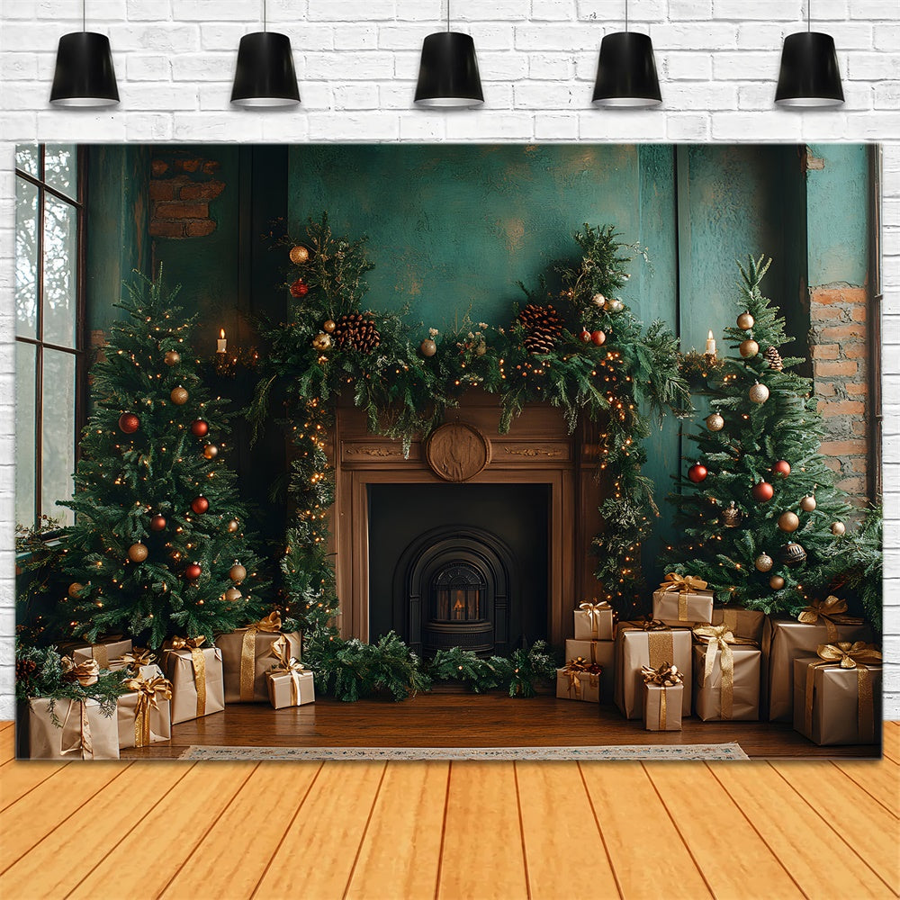 Christmas Fir Trees Wreath Gift Boxes Backdrop UK RR9-54