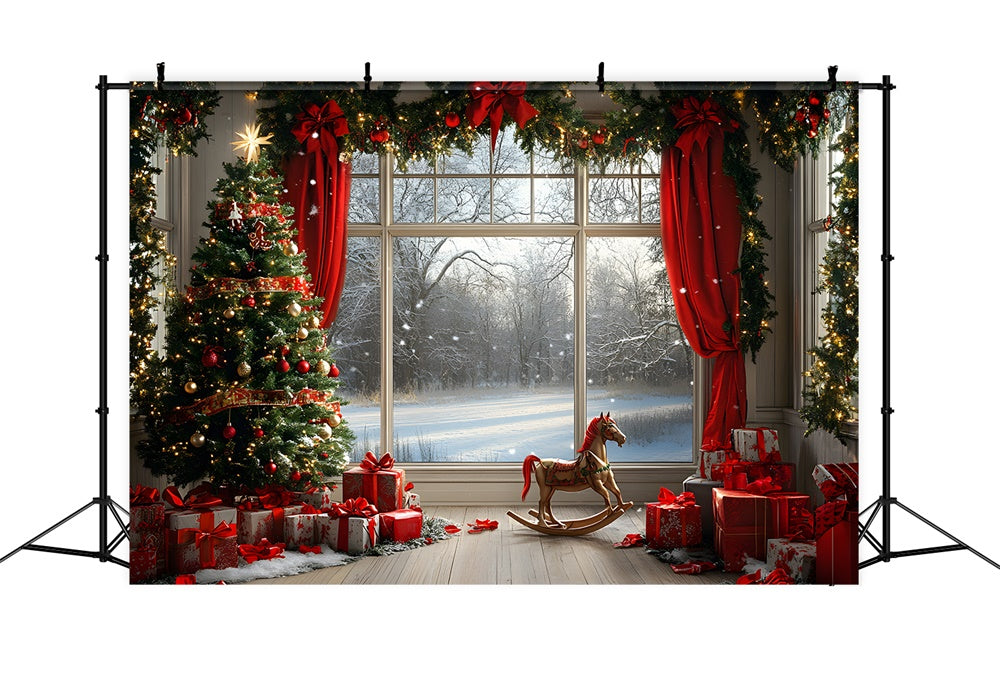 Christmas Decorated Window Snow View Backdrop UK RR9-56