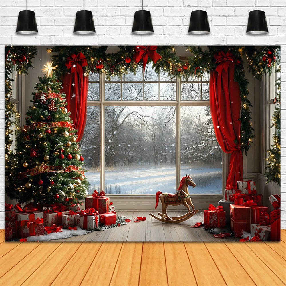 Christmas Decorated Window Snow View Backdrop UK RR9-56