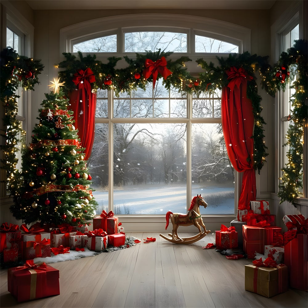 Christmas Decorated Window Snow View Backdrop UK RR9-56