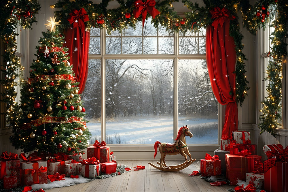 Christmas Decorated Window Snow View Backdrop UK RR9-56