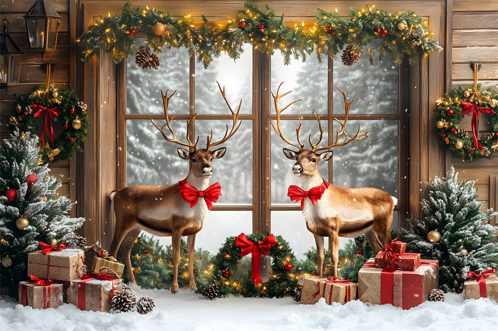 Christmas Window Garland Wreath Reindeer Backdrop UK RR9-60