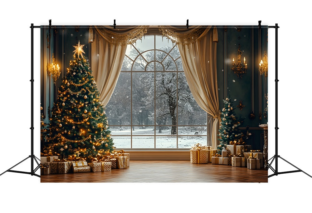 Christmas Sparkling Tress Window Snow View Backdrop UK RR9-65