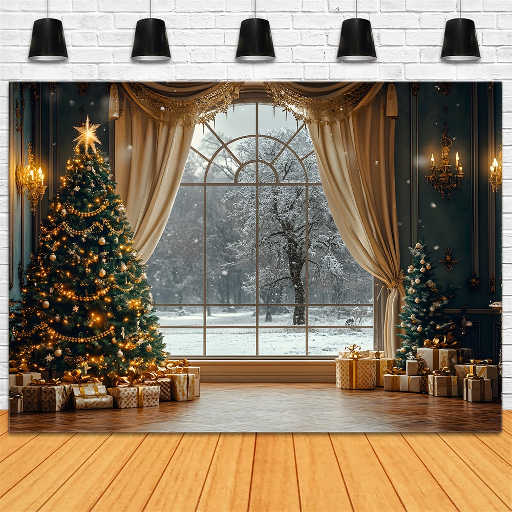 Christmas Sparkling Tress Window Snow View Backdrop UK RR9-65