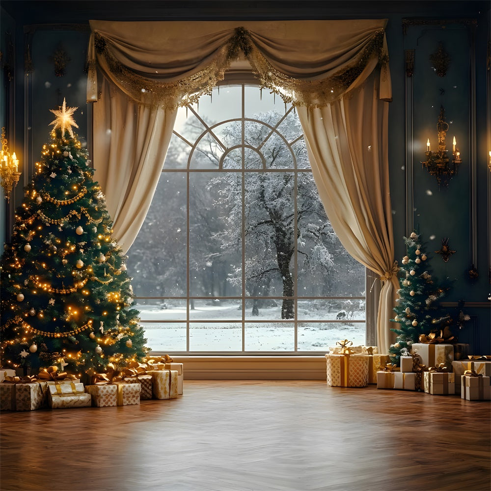 Christmas Sparkling Tress Window Snow View Backdrop UK RR9-65