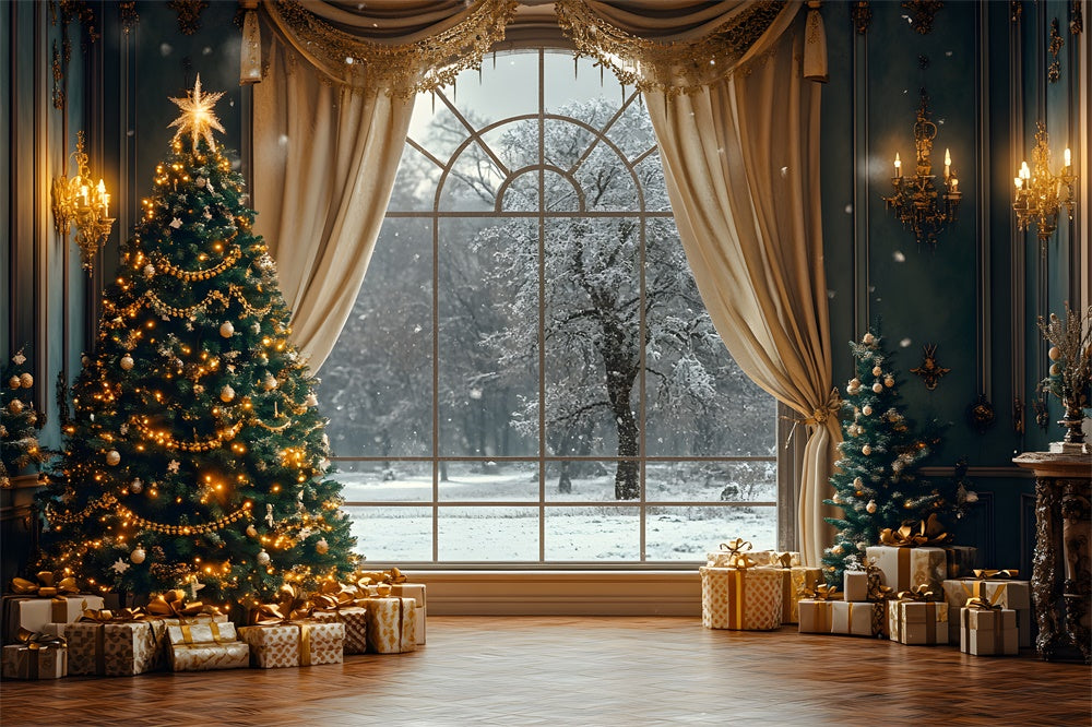 Christmas Sparkling Tress Window Snow View Backdrop UK RR9-65