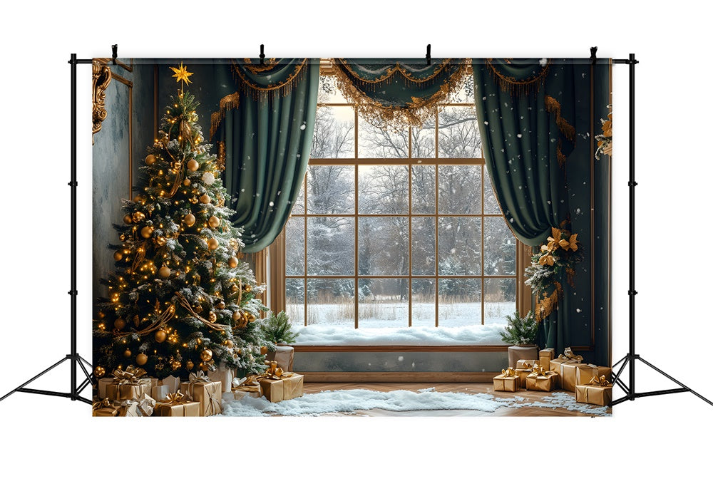 Christmas Window Snowy Forest Scenery Backdrop UK RR9-68