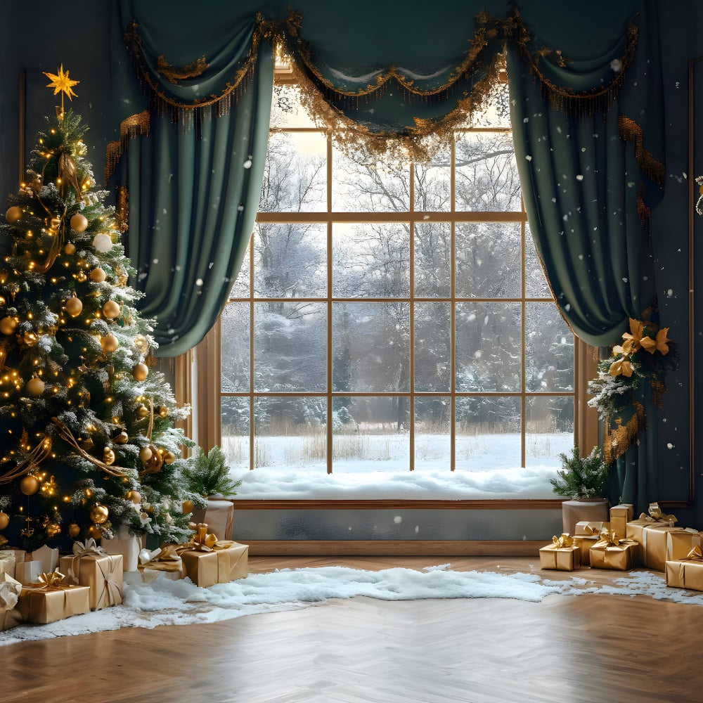 Christmas Window Snowy Forest Scenery Backdrop UK RR9-68