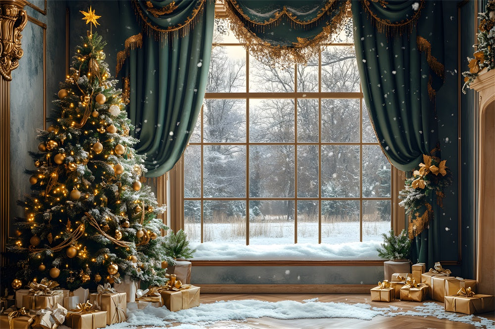 Christmas Window Snowy Forest Scenery Backdrop UK RR9-68