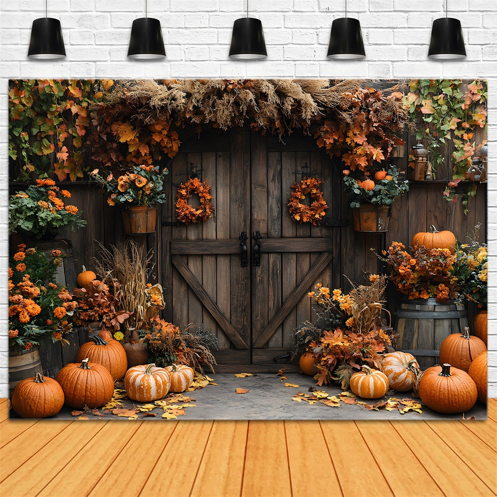 Autumn Barn Door Flowers Pumpkin Backdrop UK RR9-7