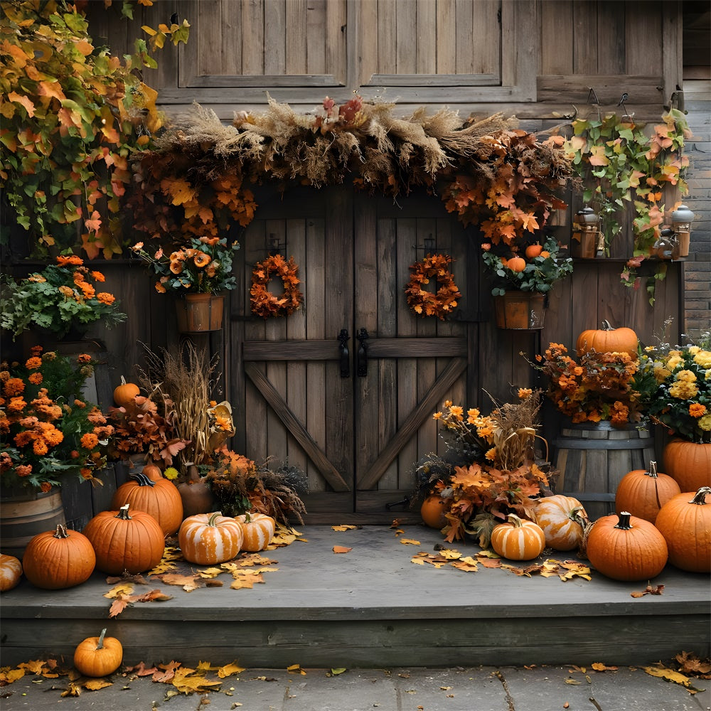 Autumn Barn Door Flowers Pumpkin Backdrop UK RR9-7